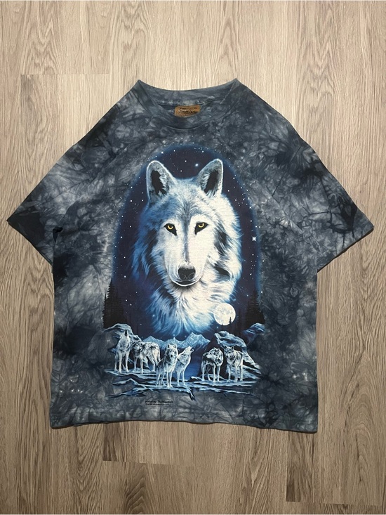 The Mountain Other - 90s full moon wolf The Mountain made in USA 1996 tie-dye graphic T-shirt, mens M